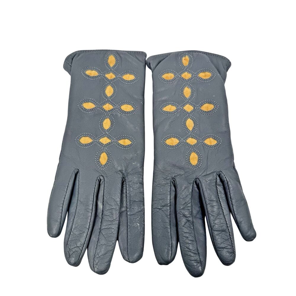 Merona Ladies Leather Gloves Size Large/XL Grey with Tan Details